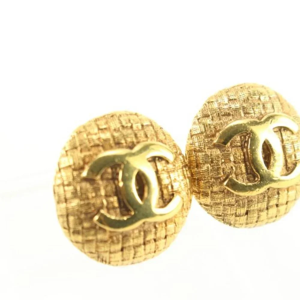 Chanel 24k Gold Plated Woven Quilted Raffia CC Logo Earrings 58cc825s